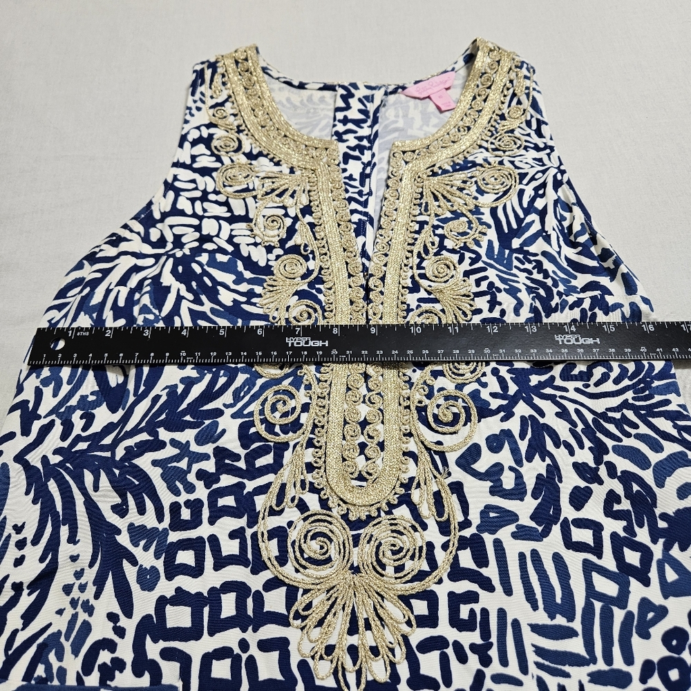 Lilly Pulitzer Carlotta Midi Shift Dress Rayon Stretch Boho Cottagecore Blue M - Picture 8 of 16